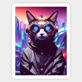 Cool Japanese Techno Cat In Future World Japan Neon City Sticker